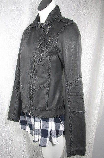 Chaqueta de moto recortada Hollister California 100 % imitación cuero, talla M Foto 3 de 4