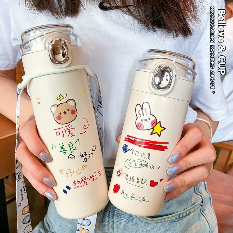 Stainless Steel Thermos. Cartoon Bunny Rabbit Animal Image Water Drink  Container