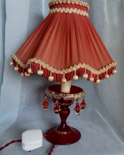 Vintage Venetian Ruby Glass Electric Table Lamp Lantern Drops Scalloped