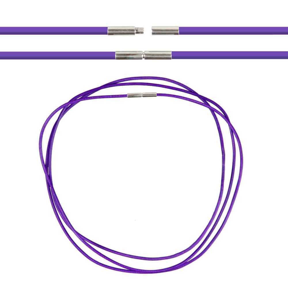 Cordon en cuir de chevreau violet 54 cm avec fermoir baïonnette en acier haut de gamme