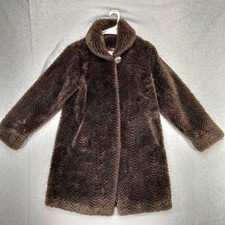 Nuage Faux Fur Coat Womens Size M Brown Lined Button Closure Mid Length