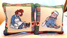 Vintage 1998 Raggedy Ann  Andy Retro Tapestry Pillow Set 13" Target Made in USA