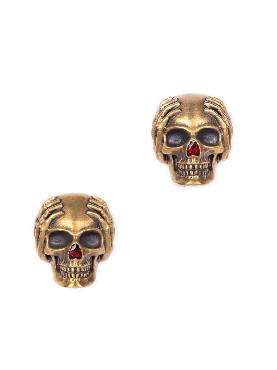 Antique Gold Skull Cufflinks-Men's Skull Gemstone Jewelry Unisex