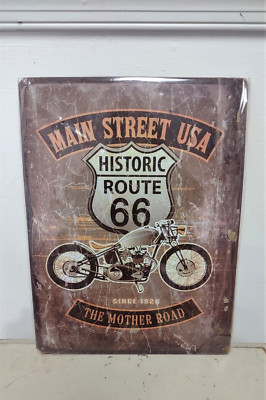 Retro Metal Tin Wall Sign Poster Route 66 Main Street USA Mother Road ...