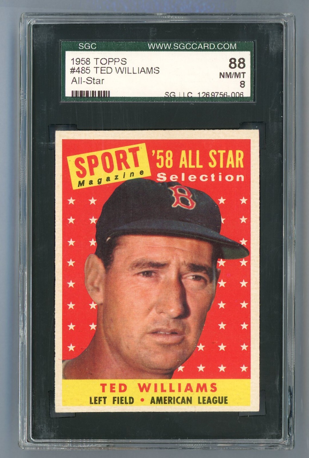 1958 Topps #485 Ted Williams All-Star SGC 8 NM/MT #1269756-006