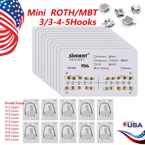 10 Confezioni Apparecchi Ortodontici Dentali Mini/Standard Roth/MBT 022 Ganci 345/Fili Arco O - Foto 5 di 104