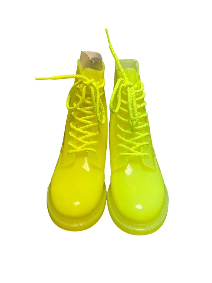 Botas de lluvia Qupid Melbourne-02 amarillo neón brillante PVC con cordones para mujer talla 6 Foto 2 de 4