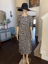 Eliza J Leopard Print Red Piped Waist Ruched Sleeve Midi Dress Size 2 EUC