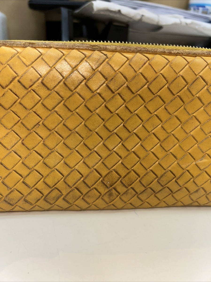 Bottega Veneta Woven Yellow Leather Zip Around Money Card Clutch