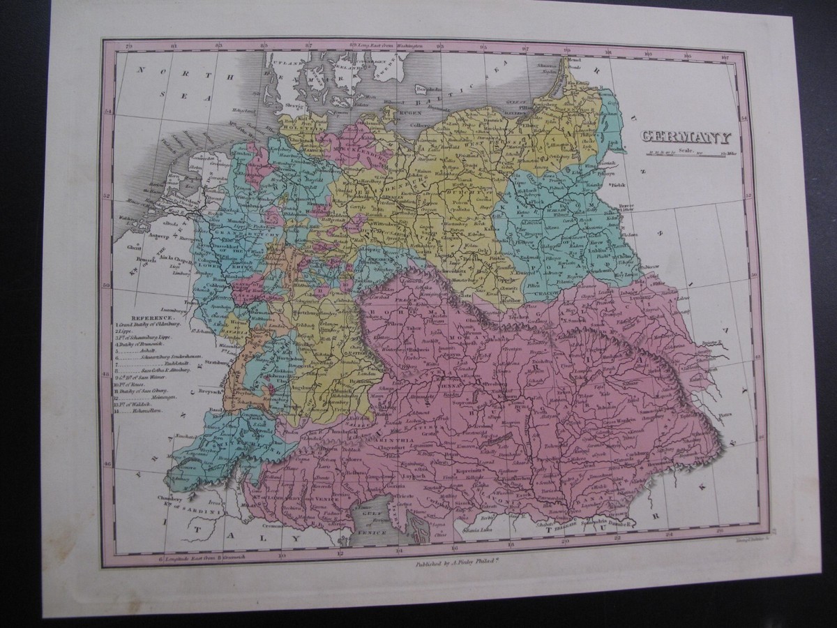 1830 Hand Colored Map Germany A. Finley Publ Phila Dutchy Saxe