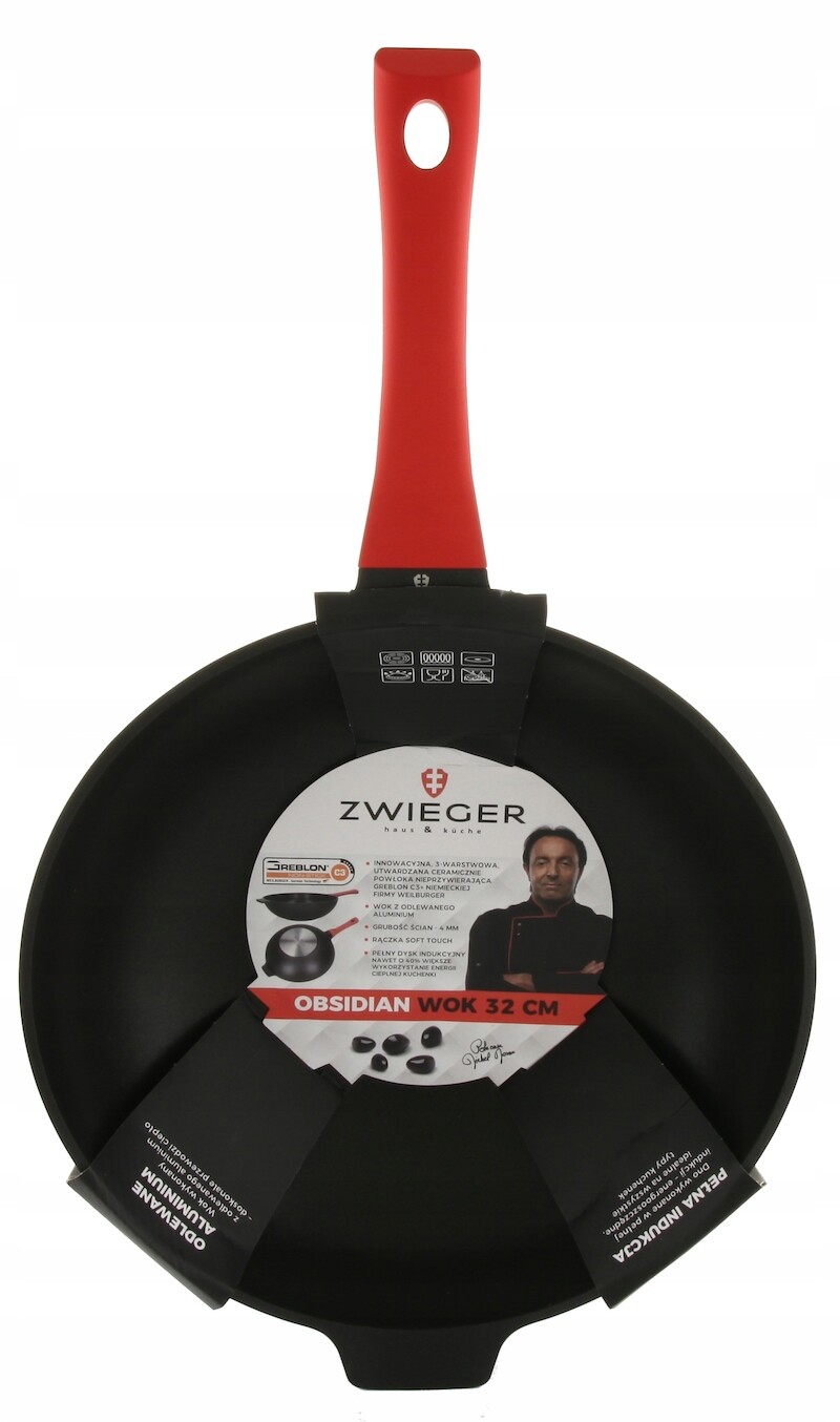 ZWIEGER OBSIDIAN WOK PAN DIAMETER 32 CM, FRYPAN FRYING PAN, DIE-CAST ALUMINIUM