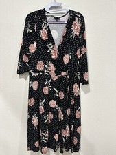 Torrid Women Plus Wrap Dress Size 1 Mini Studio Knit Faux Black Floral Print