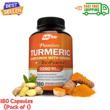 Turmeric Curcumin with Ginger and BioPerine Black Pepper Supplements,180 Cap....