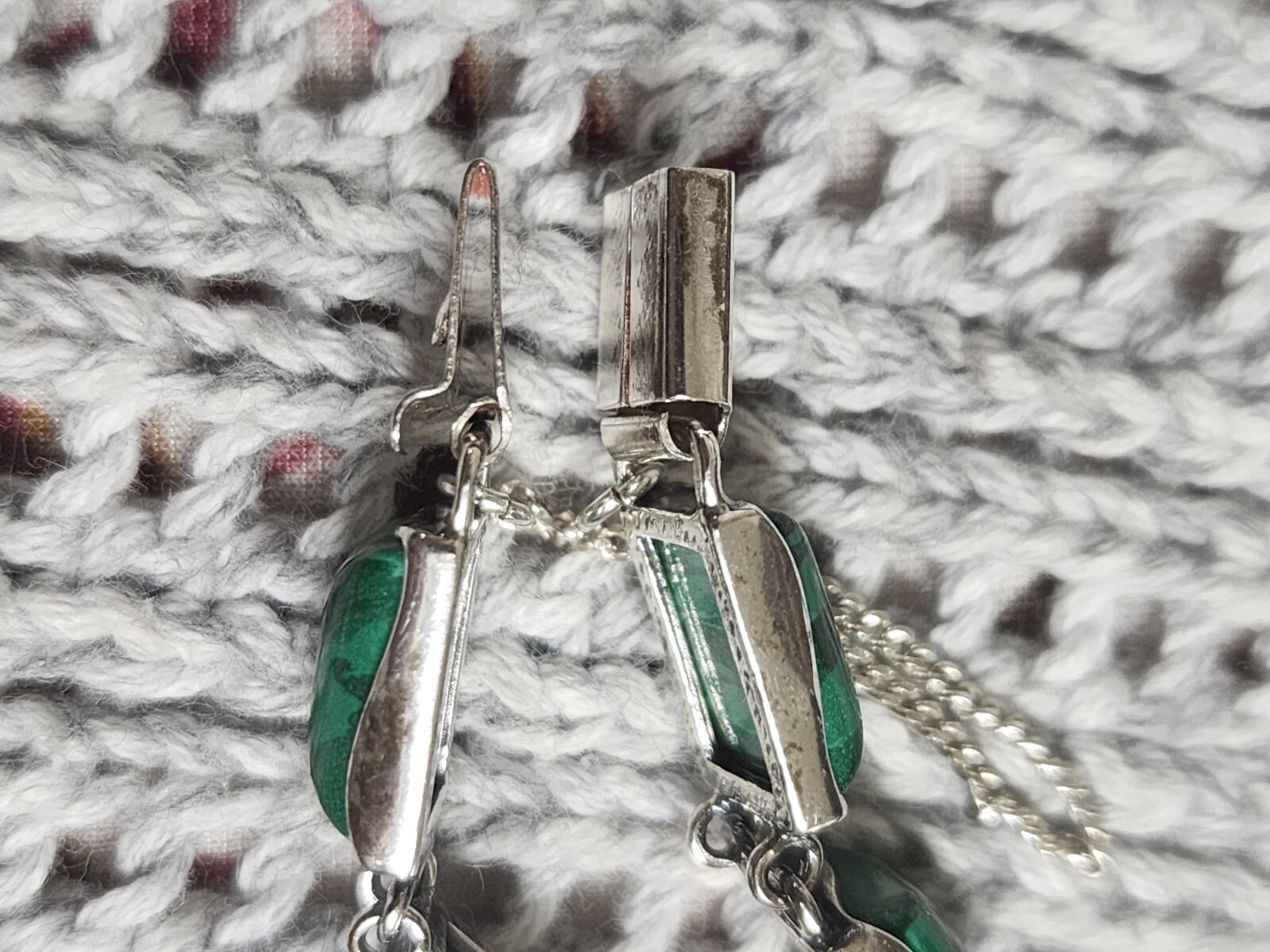 Sterling Silver Rectangular Green Malachite Chain… - image 7