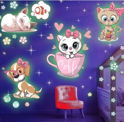 Glow in The Dark Cat/Dog  Wall Decals Sticker for Kids.