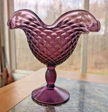 Viking Amethyst Art Glass Yesteryear Candy Dish Compote Optic Ruffle  7.25"
