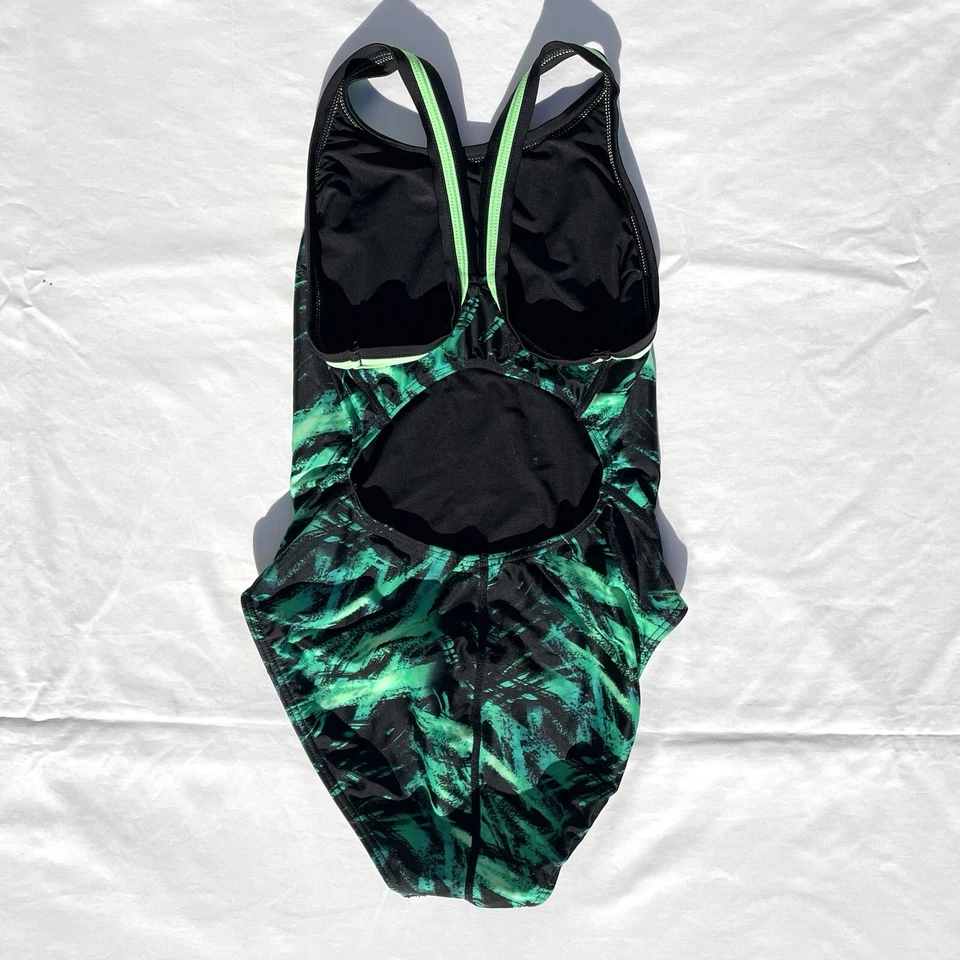 Traje de baño TYR One Piece para mujer 34 pequeño negro verde estampado carreras Foto 2 de 3