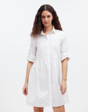 Madewell Button-Front Mini Shirtdress in Poplin White XS NWT