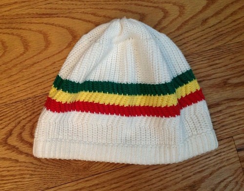 RASTA STRIPES WHITE TAM BEANIE HAT 100 