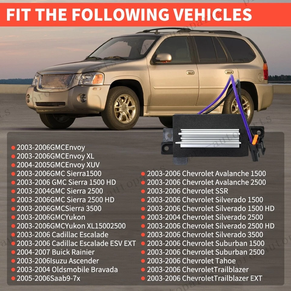 Resistencia del motor del soplador de climatización delantera para 2003 2004 2005 2006 GMC Sierra 1500 2500 HD Foto 2 de 4