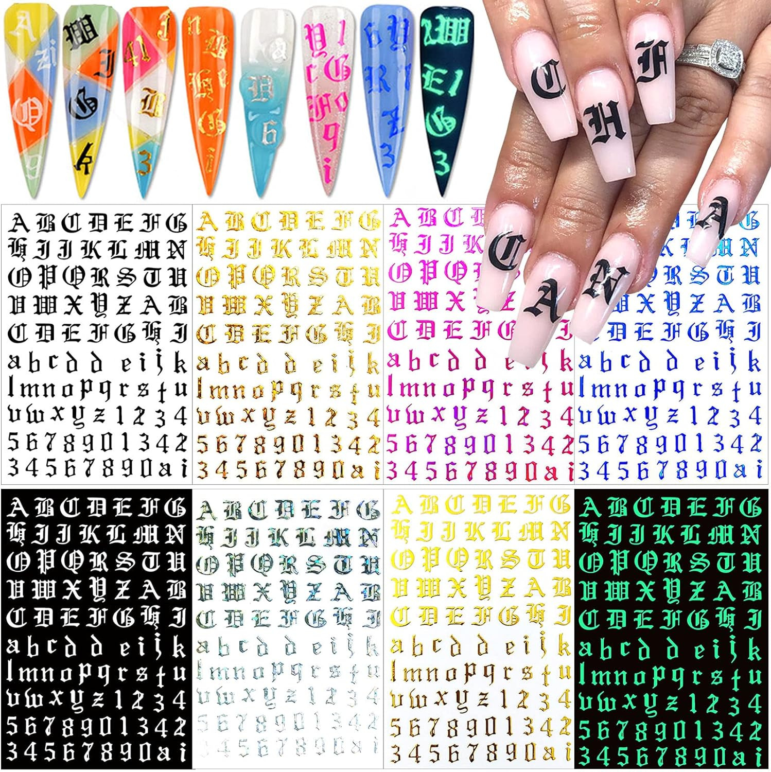 Letter Nail Art Stickers Number Nail Decals Nail Art Supplies Old English Alphab
