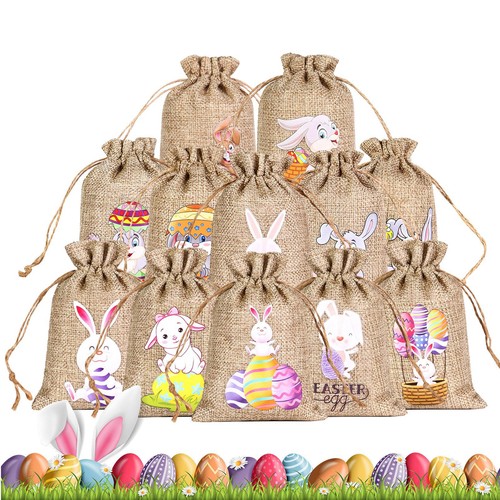 Bunny Gift Goody Bags DIY Craft Easter Burlap With Drawstring Jewelry Pouches - Picture 4 of 12