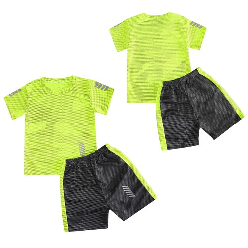 Kids Boys Shorts Exercise Activewear Team Tracksuit Pullover T-Shirt Summer Gym - Picture 20 of 54