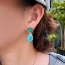 Simple Elegant Gold Plated Water Drop Cubic Zirconia Dangle Earrings Women Party