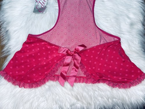 Victorias Secret 34C Sexy Nightie Lingerie Backless Pink Red Polka Dot see - Picture 5 of 12