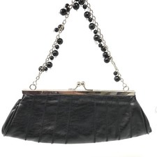 Vintage Black Evening Bag Kiss Lock Beaded Shoulder Clutch Bijoux Terner