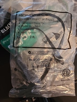 LOT of 9 Monoprice 9546 Cat 5e Patch Cord 2ft Black Flexboot Ethernet 38F929