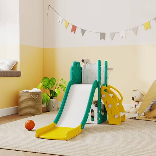 AIYAPLAY Set Scivolo per Bambini con Canestro e Telescopio Età 1-3 Anni Giallo - Foto 2 di 10