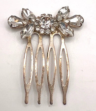Sparkling Vintage Gold Tone Rhinestone Floral Hair Comb 2" Bridal Accessory