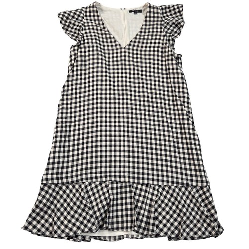 Madewell Mini Dress Womens 4 Black White Gingham Flutter Sleeve Ruffle Hem G8001