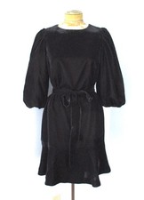 NWT Ann Taylor Black Velvet Dress Puff Sleeves Bubble Cuffs Ruffle Hem Belt 2