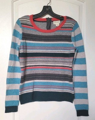 Lucy & Laurel 100% Extra Fine Merino Wool Multicolored Crew Neck Sweater Size L
