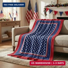 Horaldaily 4th of July Flannel Blanket Throw, Patriotic Memorial Day Independenc