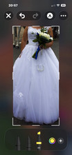 White Ball Gown Wedding Dress V Neck Sleeveless Tulle Lace Appliqué Size L