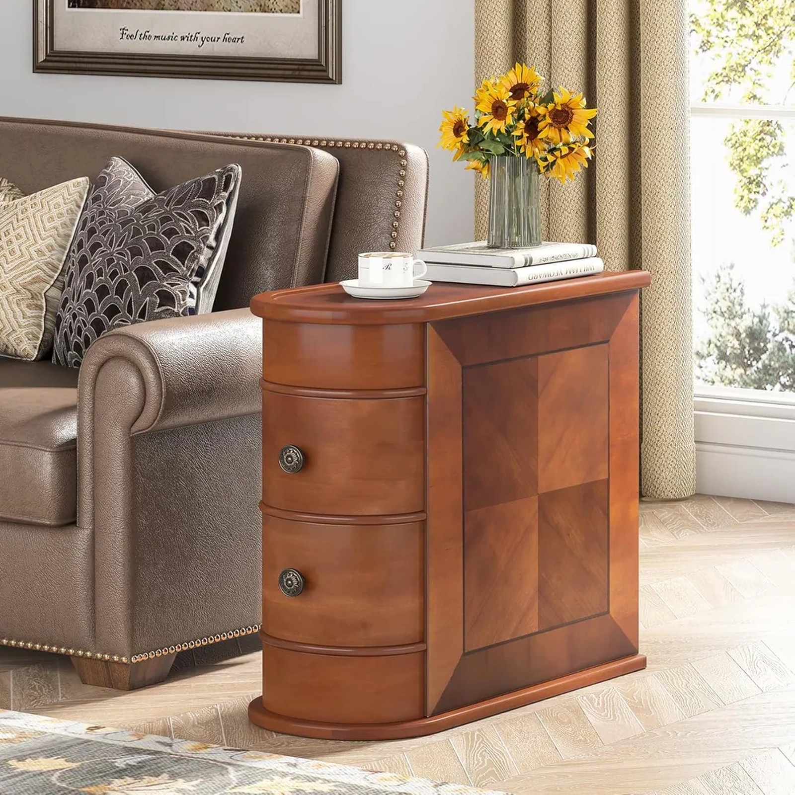2 Drawers Fully Assembled Brown Vintage Side