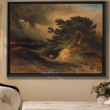 Oil Painting Landscape Canvas Print Tree Artwork Wildlife Decor Stormy Sky Art
