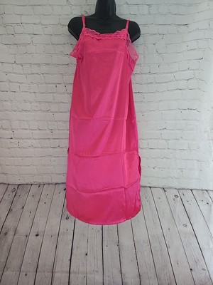 Vintage SHINY Liquid SATIN Full Dress SLIP Midi Slippery Lace Sz L