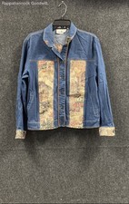 Erin London Women's Vintage 90s Denim Jacket Tapestry Panel Button Front Sz L