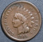 1865 1C INDIAN HEAD BRONZE CENT KM# 90a Grade:  VG A7189