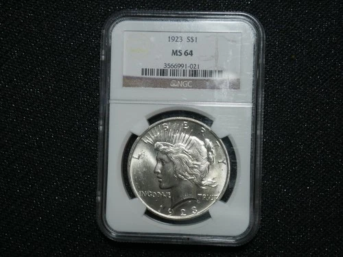 1923-P Peace Silver Dollar NGC Cert MS64 - Luster!