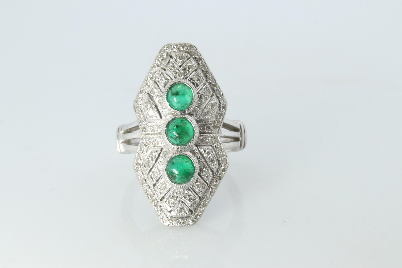 Emerald shield ring. Platinum Shield Ring Emerald… - image 1