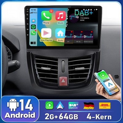 2G+64G Android 14 Carplay Für Peugeot 207 CC 2006-2015 Autoradio GPS Nav 9'' WIFI
