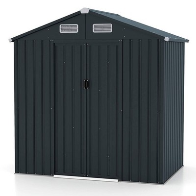 193 x 129 x 196 cm Gerätehaus Gartenhaus mit Dachschräge Schiebetüren Lüftungsschlitze G