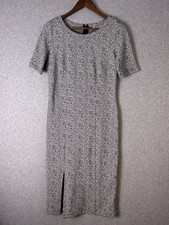 LOFT Midi Dress Women 2 Black White Animal Print Short Sleeve Slit Casual Office