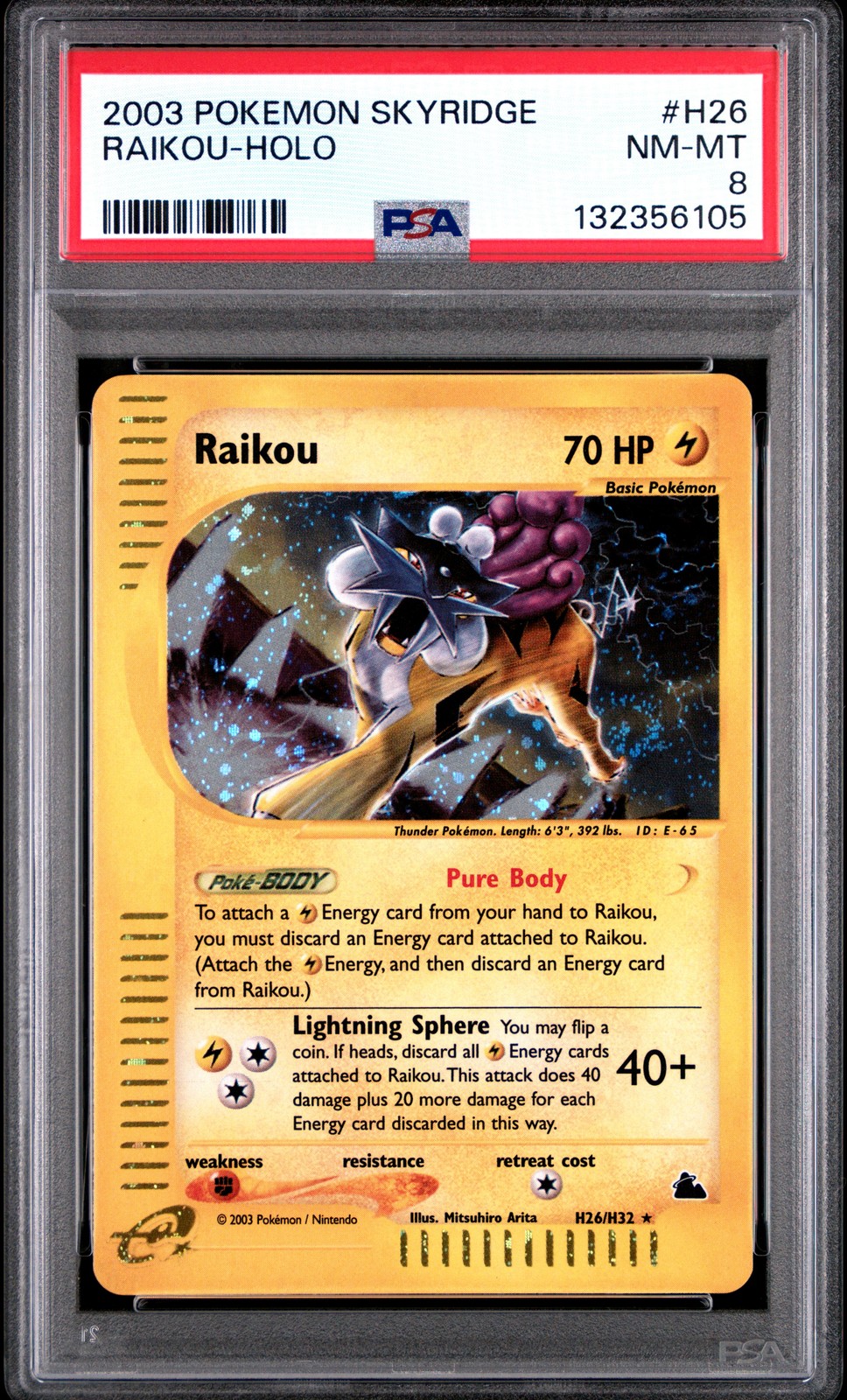 2003 POKEMON SKYRIDGE #H26 RAIKOU-HOLO PSA 8