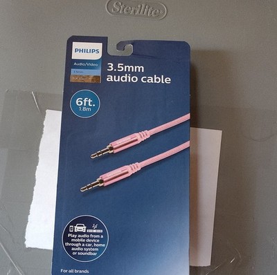 Philips 3.5mm Male to Male Audio Cable 6ft Shielded Gold Plated Pink